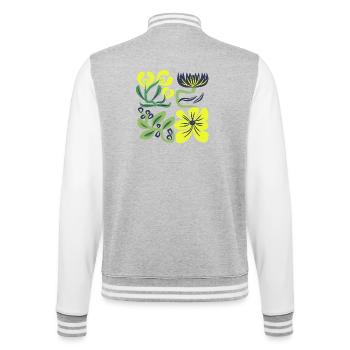 Neon Gelbe Blüten Muster - College-Sweatjacke - Grau meliert/Weiß - Hinten - Marisol (170cm)