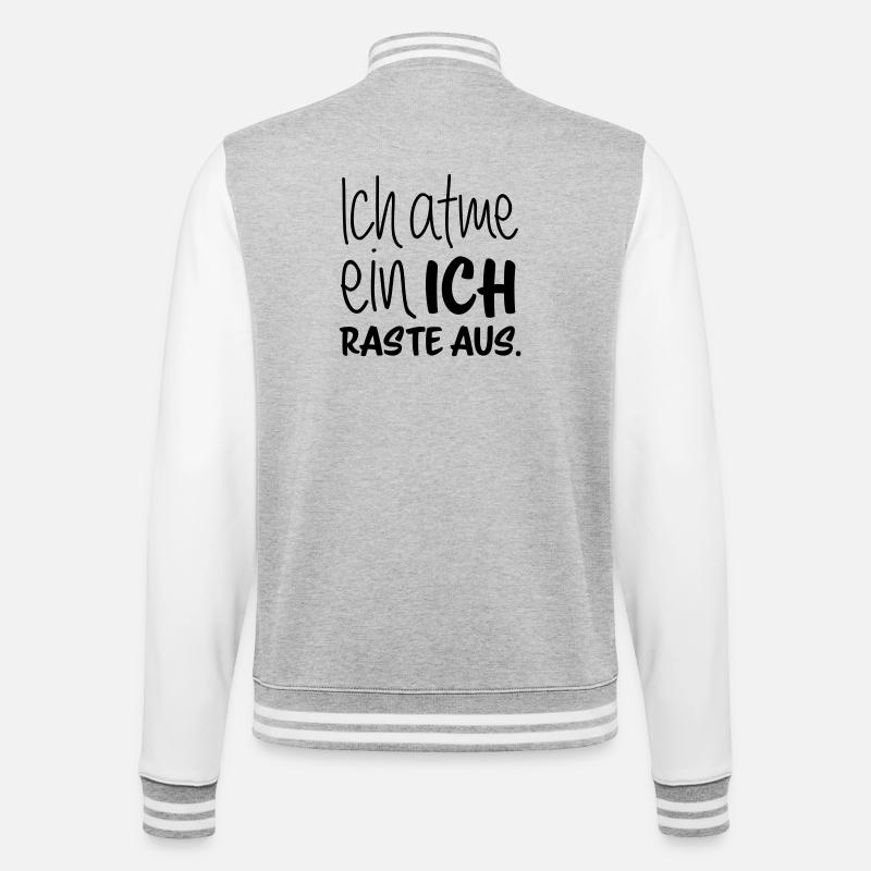 Ich atme ein - ich raste aus - College-Sweatjacke - Grau meliert/Weiß