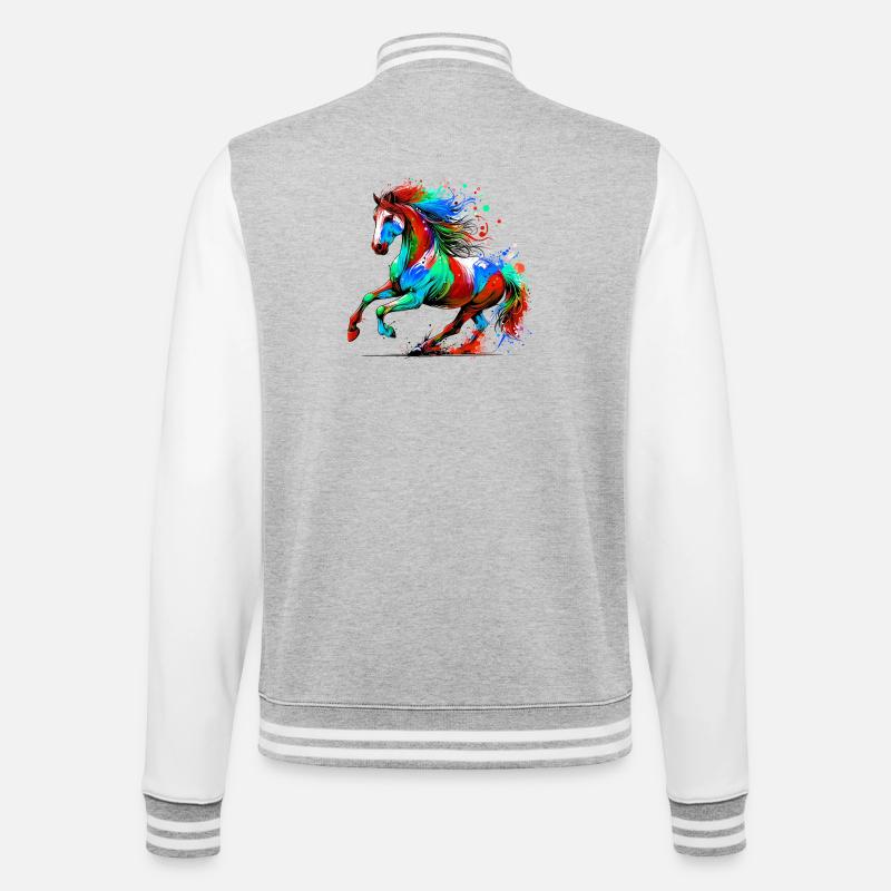 Pferd - College-Sweatjacke - Grau meliert/Weiß