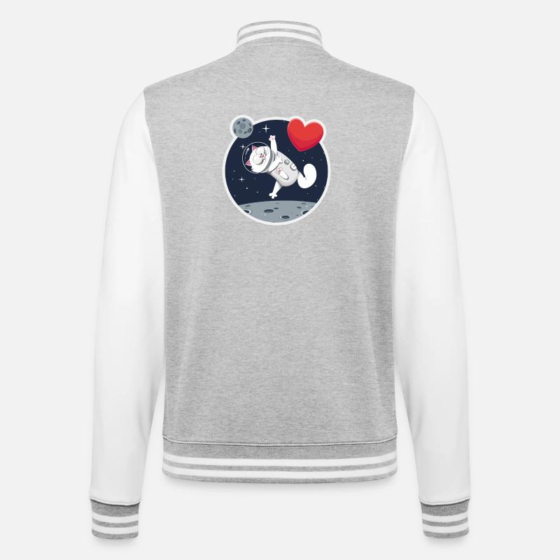 Chat astronaute solitaire attrapant cœur - Veste Teddy - gris chiné / blanc