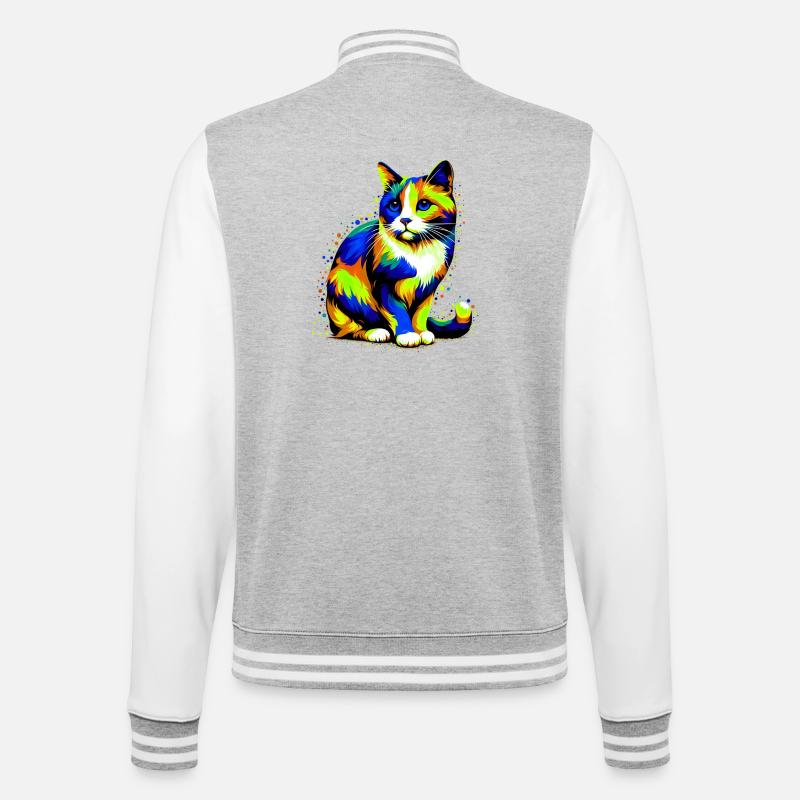 Katze - College-Sweatjacke - Grau meliert/Weiß