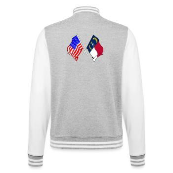 Drapeau des États-Unis et de l’État de Caroline du Nord franchi - Veste Teddy - gris chiné / blanc - Dos - Marisol (170cm)