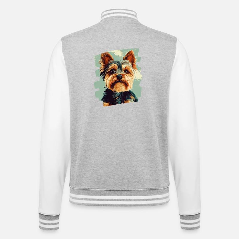 Yorkshire Terrier - College-Sweatjacke - Grau meliert/Weiß