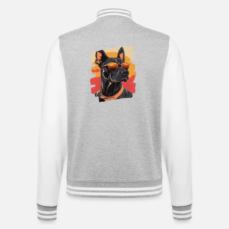 Dobermann - College-Sweatjacke - Grau meliert/Weiß