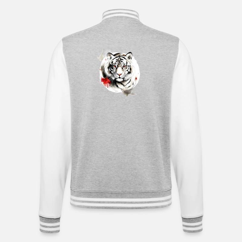 Chinesisches Sternzeichen Tiger - College-Sweatjacke - Grau meliert/Weiß