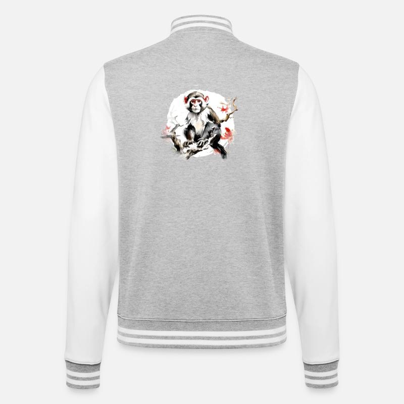 Chinesisches Sternzeichen Affe - College-Sweatjacke - Grau meliert/Weiß