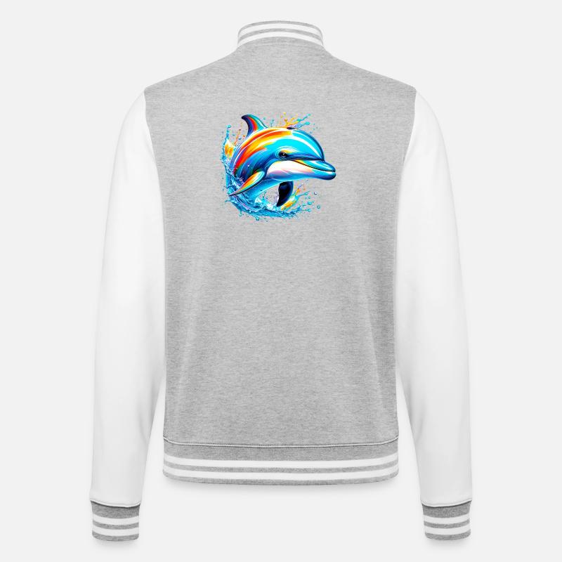Delfin - College-Sweatjacke - Grau meliert/Weiß
