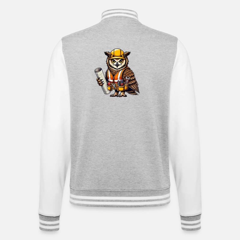 Bauarbeiter-Eule – Clever & Handwerklich! - College-Sweatjacke - Grau meliert/Weiß