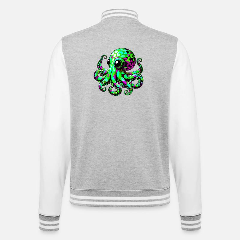 Krake - College-Sweatjacke - Grau meliert/Weiß