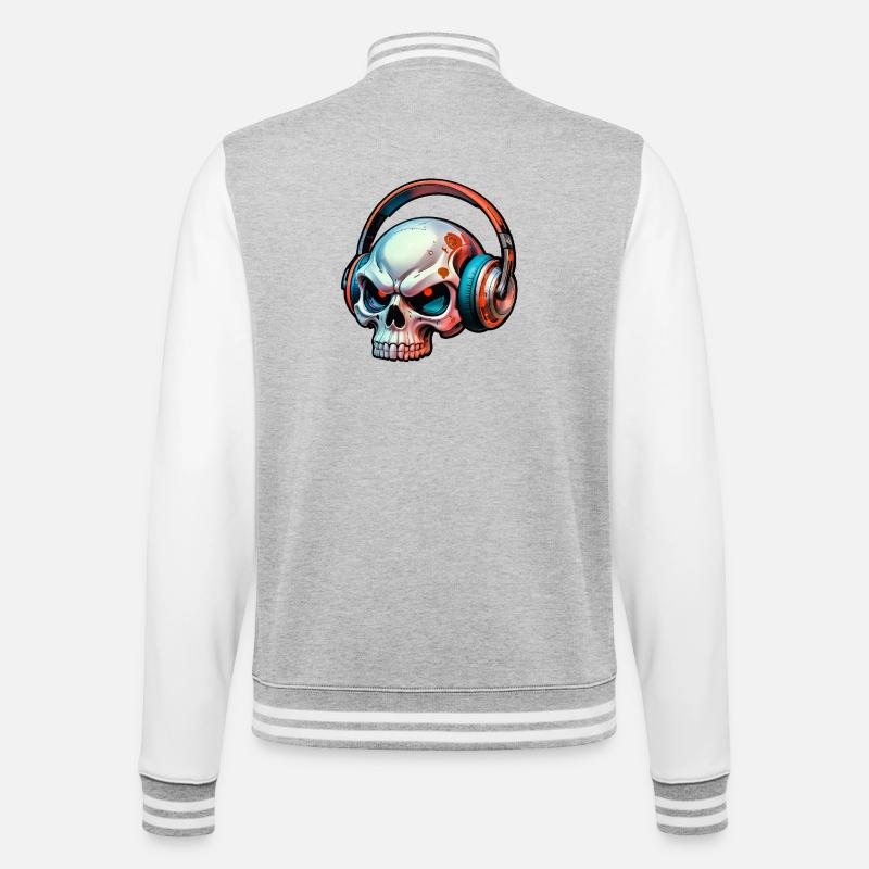 Schädel mit kopfhörer - College-Sweatjacke - Grau meliert/Weiß