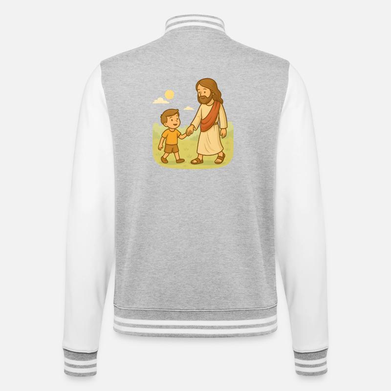 Mit Jesus gehen (Junge) - College-Sweatjacke - Grau meliert/Weiß