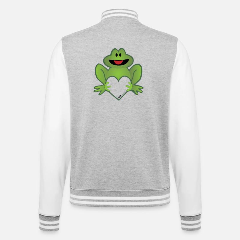 Frosch mit Hirsch - College-Sweatjacke - Grau meliert/Weiß