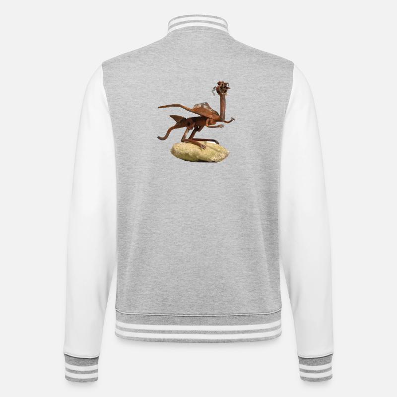 Rostiger Metall-Drachen auf Stein - College-Sweatjacke - Grau meliert/Weiß