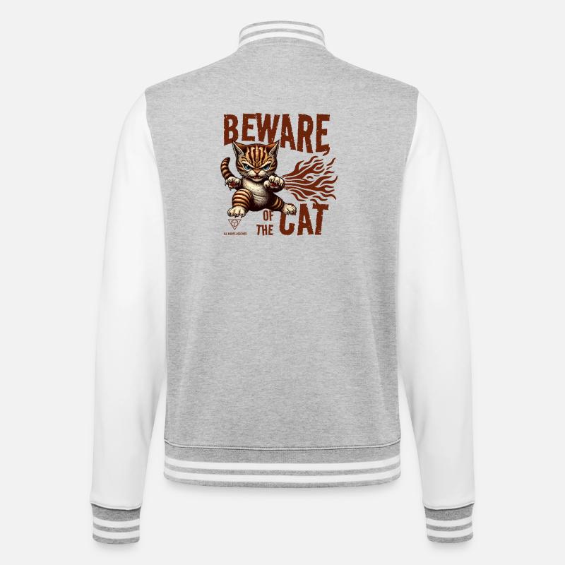 Vorsicht vor der Katze - College-Sweatjacke - Grau meliert/Weiß