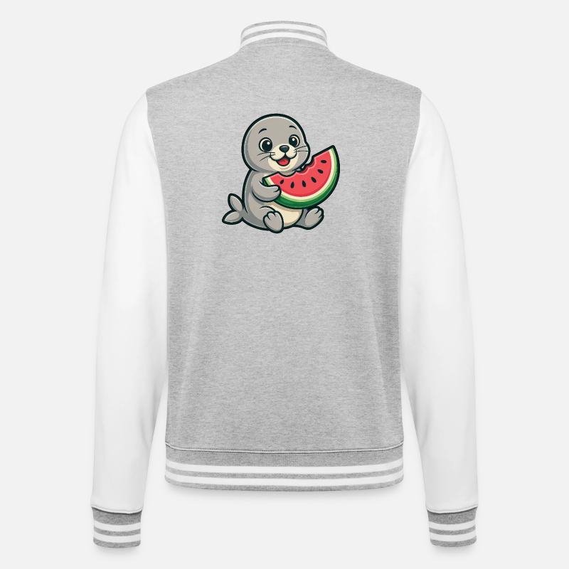 Seerobbe Melone Sommerfruchtig - College-Sweatjacke - Grau meliert/Weiß