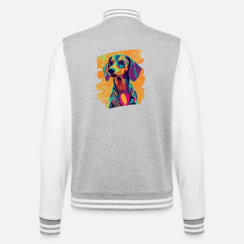 Teckel Dackel - Veste Teddy - gris chiné / blanc