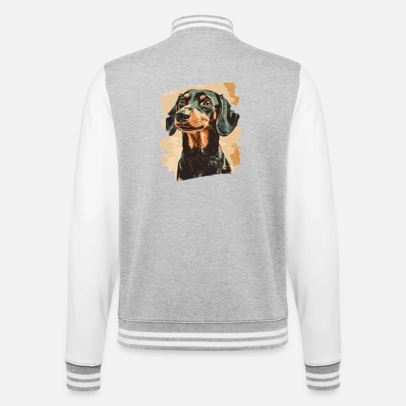 Dackel Dachshund - College-Sweatjacke - Grau meliert/Weiß