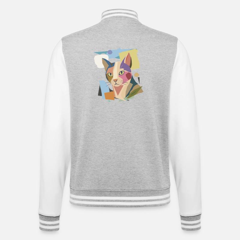 Abstrakte Katze im modernen Farbblock-Design - College-Sweatjacke - Grau meliert/Weiß