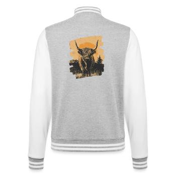 Schottisches Hochlandrind - College-Sweatjacke - Grau meliert/Weiß - Hinten - Marisol (170cm)