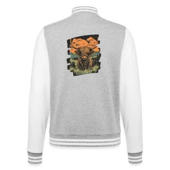 Schottisches Hochlandrind - College-Sweatjacke - Grau meliert/Weiß - Hinten - Marisol (170cm)
