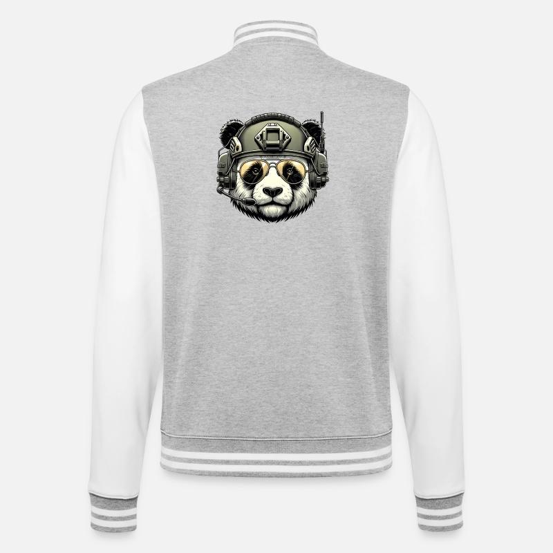Panda Military Army Design - College Sweat Jacket - heather grey/white