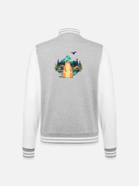 Murmeltier - College-Sweatjacke - Grau meliert/Weiß