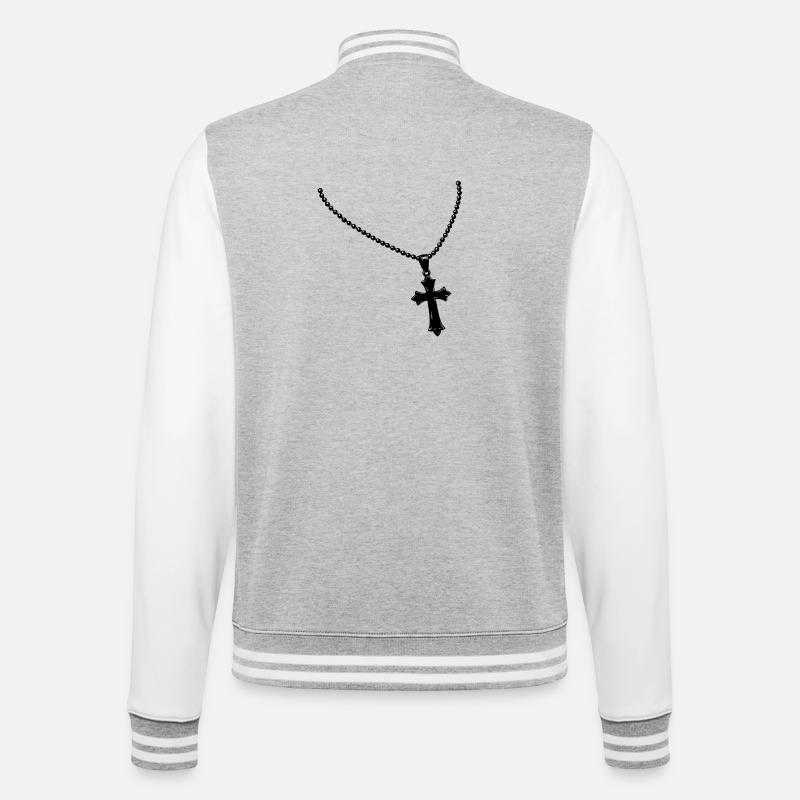 Kette mit Kreuz - College-Sweatjacke - Grau meliert/Weiß