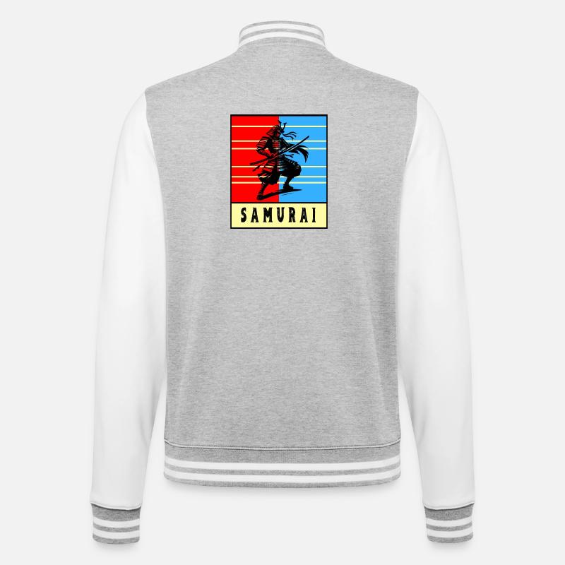 Retro Samurai Warrior - College-Sweatjacke - Grau meliert/Weiß