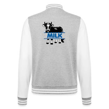 Dairy cow with blue text 'MILK' - College Sweat Jacket - heather grey/white - Back - Marisol (170cm)