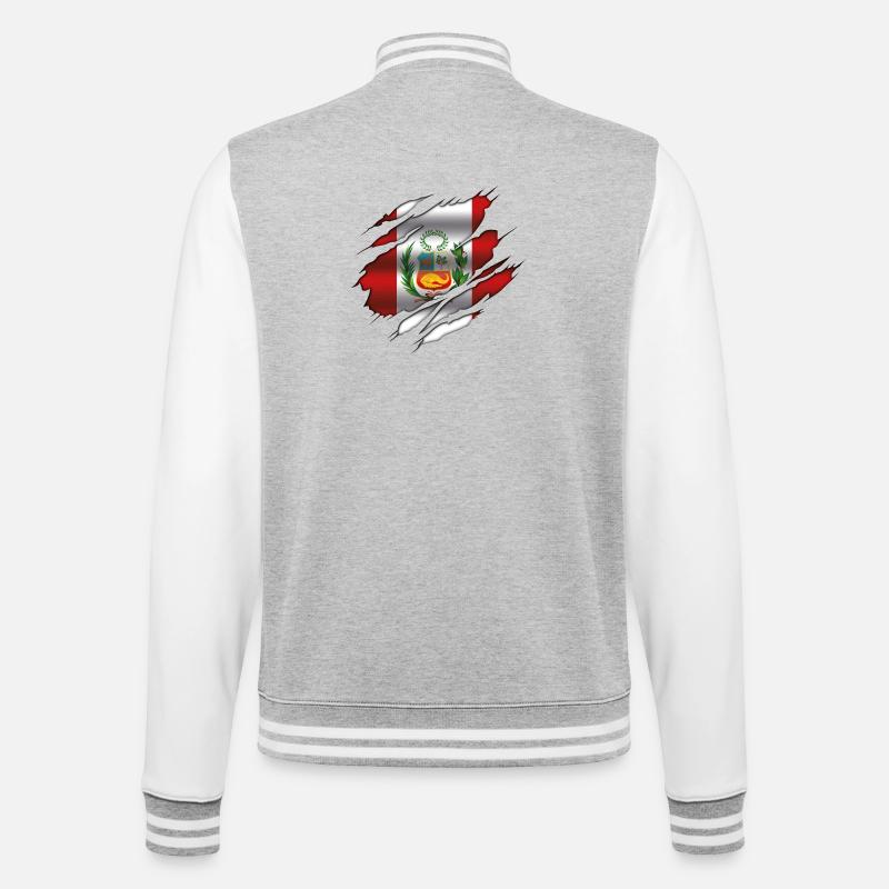 Drapeau du Pérou - Drapeau déchiré - Veste Teddy - gris chiné / blanc