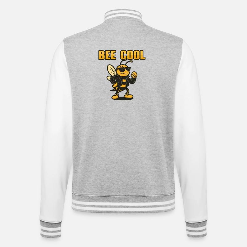 Bee Cooler Biker bi in Lederjacke - College-Sweatjacke - Grau meliert/Weiß