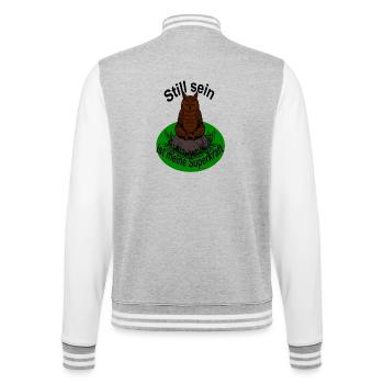 Stille ist eine Tugend, in der Meditation - Eule - College-Sweatjacke - Grau meliert/Weiß - Hinten - Marisol (170cm)