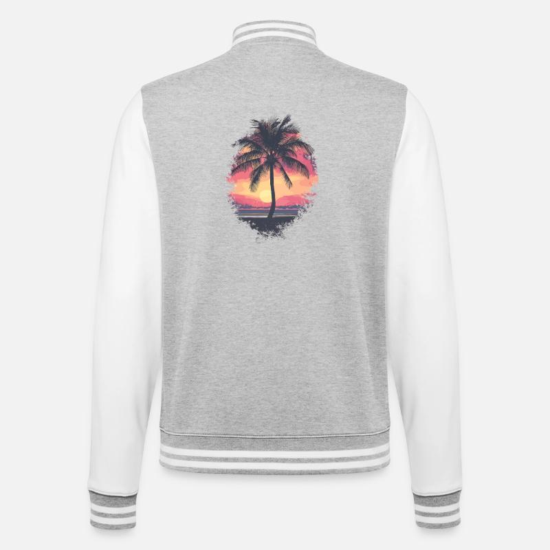 Palm Tree Sunset Summer - College Sweat Jacket - heather grey/white