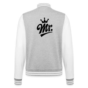 Mr. & Krone, personalisierbar - College-Sweatjacke - Grau meliert/Weiß - Hinten - Marisol (170cm)
