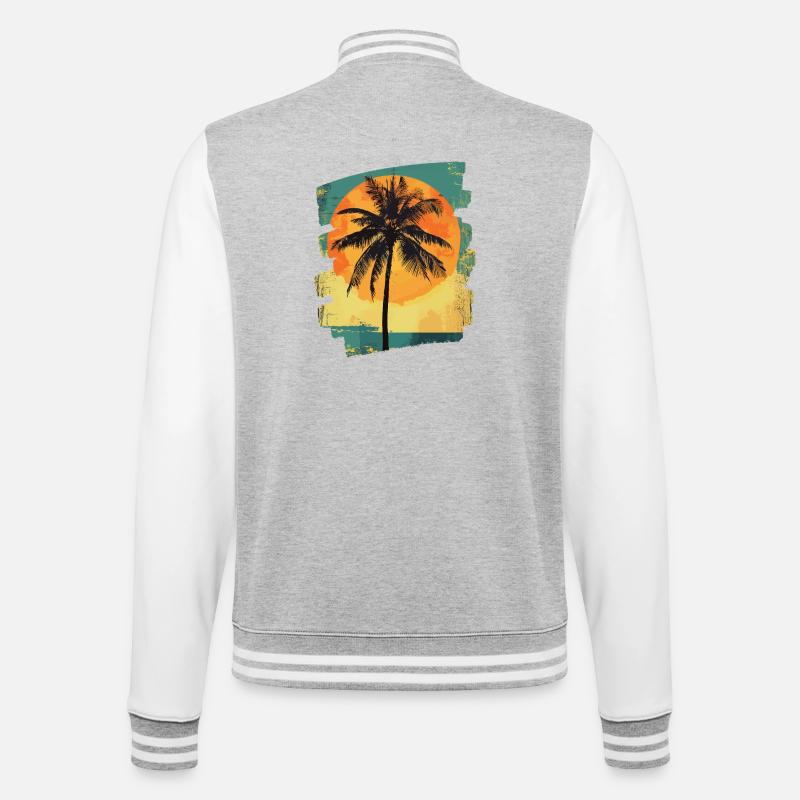 Palm Tree Sunset Summer Sun - College Sweat Jacket - heather grey/white