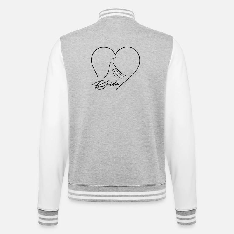 Team Bride! Heart & Wedding Dress, Customizable - College Sweat Jacket - heather grey/white