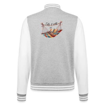 Take it easy and chill out - College-Sweatjacke - Grau meliert/Weiß - Hinten - Marisol (170cm)