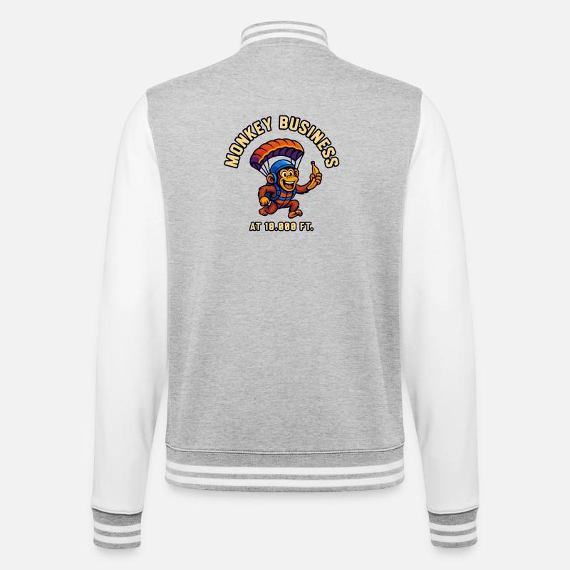 Monkey parachutist at 10,000 ft - College Sweat Jacket - heather grey/white