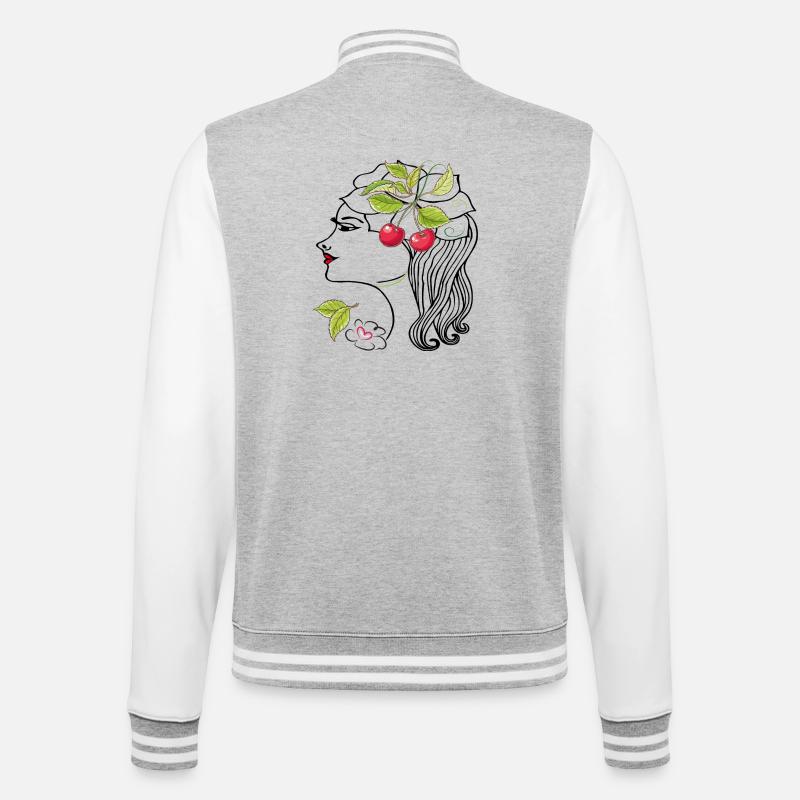 Frauenkopf mit Kirschen - College-Sweatjacke - Grau meliert/Weiß