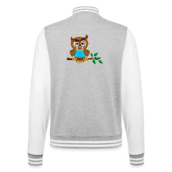 Ast Eule mit blauem Buch - College-Sweatjacke - Grau meliert/Weiß - Hinten - Marisol (170cm)