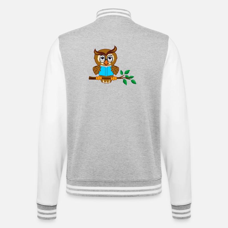Tree Branch Owl with Blue Book - College Sweat Jacket - heather grey/white