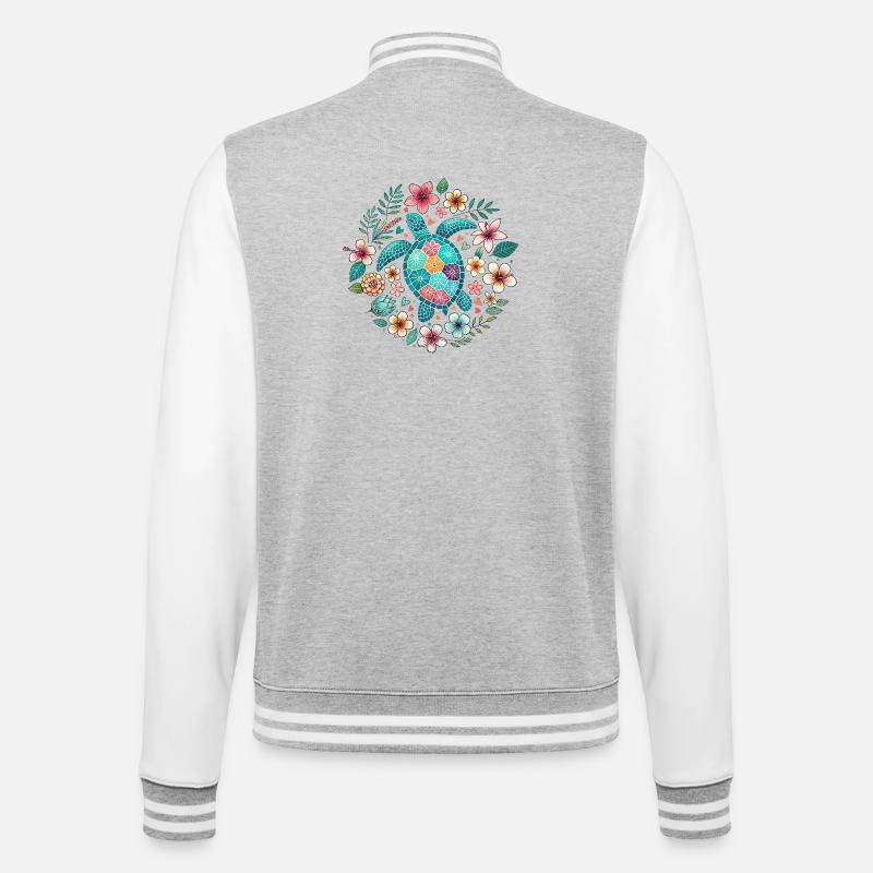 Turtle Bloom - College-Sweatjacke - Grau meliert/Weiß