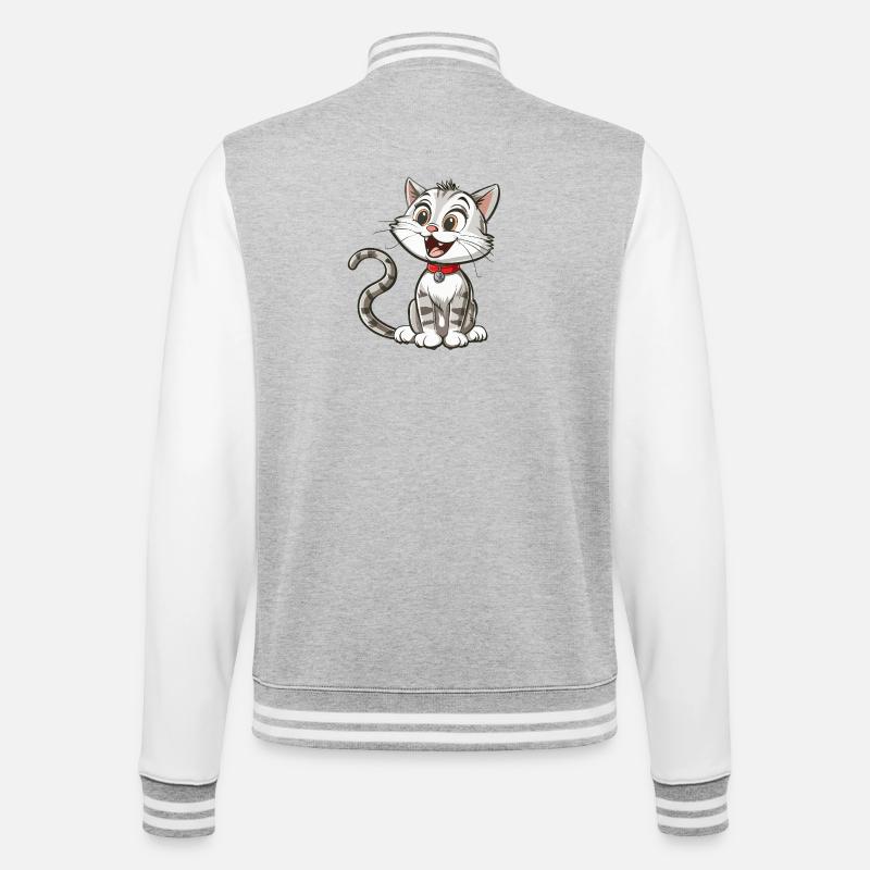 Chat animé joyeux avec collier - Veste Teddy - gris chiné / blanc