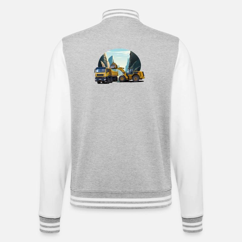 Bagger mit LKW im Steinbruch - College-Sweatjacke - Grau meliert/Weiß