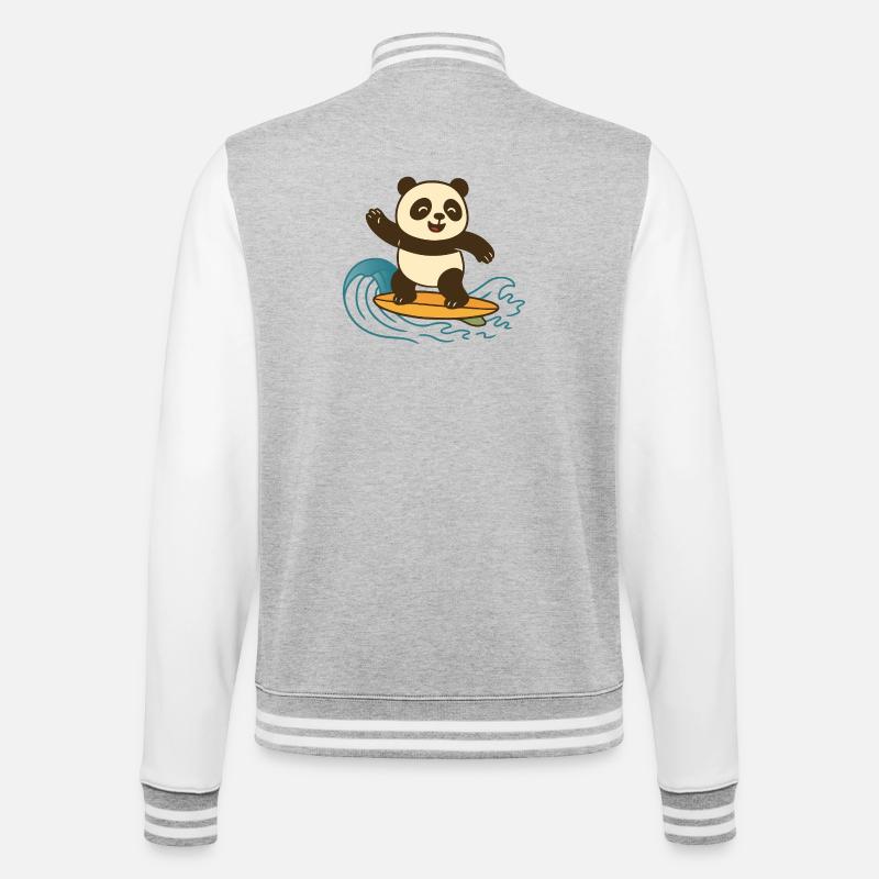 Panda Surf heureux - Illustration d’été - Veste Teddy - gris chiné / blanc