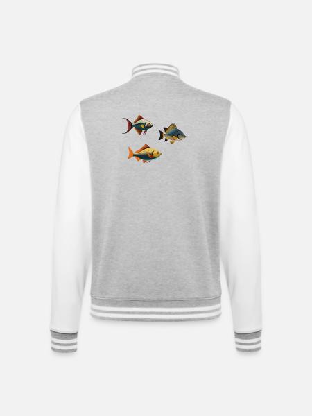 Kleurrijke tropische vissen op kleding - College sweatjacket - grijs gemêleerd/wit