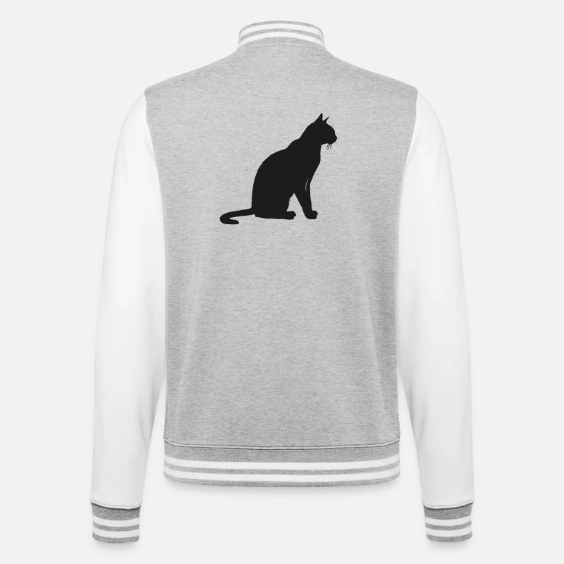 Elegante Silhouette einer Katze - College-Sweatjacke - Grau meliert/Weiß