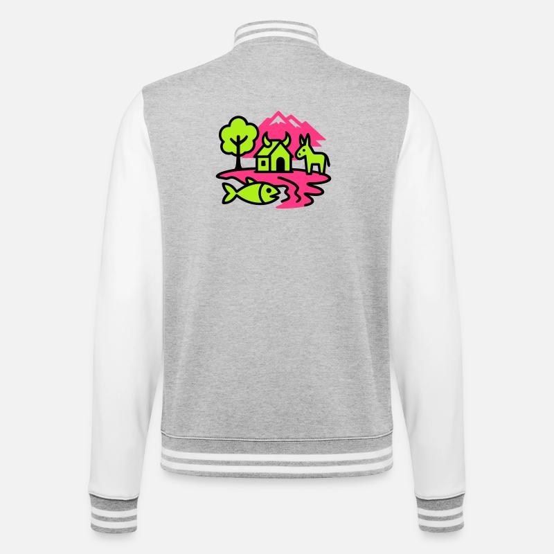 Naive Pop-Art Landschaft - College-Sweatjacke - Grau meliert/Weiß