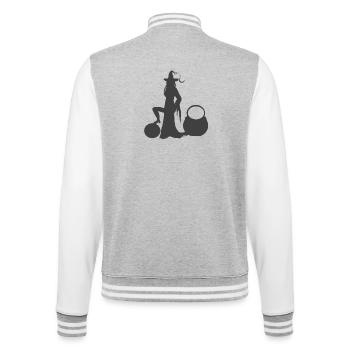 Hexen-Silhouette mit Kristallkugel und Kessel - College-Sweatjacke - Grau meliert/Weiß - Hinten - Marisol (170cm)