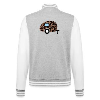 Wohnwagen Leopard Caravan Tierliebe Camping Retro - College-Sweatjacke - Grau meliert/Weiß - Hinten - Marisol (170cm)